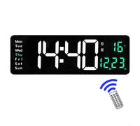 16-Inch Digital Wall Clock with Display and Dual Alarm, Large Display Remote Control LED Clock for Home Office Bedroom, Green(Green)