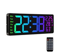 16 Inch Digital Wall Clock with Remote Control, Large Display Plug in LED Digital Alarm Clocks with 12/24Hr Week RGB Colors Timing Countdown Brightness Temperature for Living Room Bedroom OfficeDecor