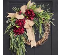 16-Inch Double-Sided Hydrangea & Eucalyptus Wreath with Bow - Realistic Farmhouse Door Decor for All Seasons - Artificial Flower Wall Hanging with Durable Frame, for Front Door,Wedding,Indoor/Outdoor
