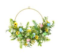16 Inch Easter Egg Wreath for Front Door, Artificial Spring Wreaths with Sunflower,Artificial Spring Floral Wreath for Easter Decorations Home Indoor Outdoor Window Wall (16 Inch)