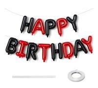 16 Inch Foil Red & Black Balloons Self Inflating Letter Banner: 'Happy Birthday' - Boys & Girls Party Decorations Supplies