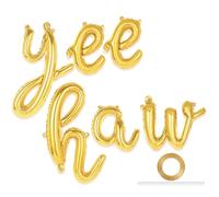 16 Inch Gold Yee Haw Balloons, Yee Haw Banner Yeehaw Aluminum Foil Balloons for First Rodeo Birthday Cowboy Cowgirl Baby Shower Western Decor (Gold)
