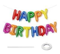 16 Inch Happy Birthday Banner Balloon, Rainbow Self Inflating Happy Birthday Letter Foil Balloons Bunting, Multicolor Happy Birthday Balloons for Kids Girls Boys Colorful Birthday Party Decorations