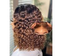 16 Inch Highlight Blonde Wear and Go Glueless Curly Bob Wig Human Hair Pre Plucked 4/27 Water Wave No Glue Pre Cut HD Lace Front Wig Human Hair for Women 200