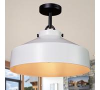 16 Inch Industrial Metal Flush Mount, Contemporary Hand-Polished Black Shade Close to Ceiling Lamp for Bedroom, Black Pole Ceiling Light for Living Room, Luxury Light Fixtures for