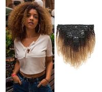 16 Inch Kinky Curly Hair With 18 Clips 8A Remi Human Hair Clip in Extensions 8Pcs/Set Afro Kinky Curly Double Wefts For Black Women Ombre Color 120 Grams/Set(T1B-4-27#)