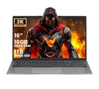 16 inch Laptop Gray, 16GB DDR4 RAM, 1TB NVMe SSD, 4 Core N150 Up to 3.6GHz, 3K IPS Display (3072x1920) , Fingerprint Login, Backlit KB, HDMI, WiF, 6000mAh Battery, Notebook Computer for Work & School