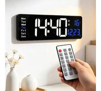 16 Inch Large Digital Wall Clock, LED Wall Clock with Temperature, Date, W djustable Brightness, Big Wall Alarm Clock with Remote Control for Living Room, Bedroom, Kitchen, Desk, Gym Timer