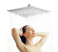 16 Inch Large Square Rain Shower Head, 304 Stainless Steel Ultra Thin Powerful High Pressure Top Spray Bathroom Rainfall Shower Head Modern Stylish Design Top Spray with Universal 0.5 Inch Connection