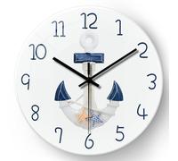 16 Inch Large Wall Clocks Battery Operated Coastal Glass Clocks for Living Room Decor White Silent Wall Clock No Ticking
