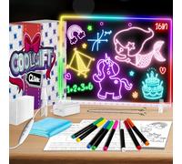 16 Inch LED Drawing Board for Kids with 18 Plot Pages, 4 Modes and LED Notice Board, Dry Erase Acrylic with 7 Colours, Lightweight Magic Boards for Writing Decorations