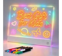 16-Inch LED Note Board Rechargeable with 7 Colors, Doodle Glow Board Neon Art Dry Erase Light Up Drawing Pad with Invisible Stand, Sketching Gift Toy for Kids/Girls/Teens, 12 Markers