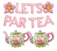 16 Inch LETS PAR TEA Balloons Tea Party Balloons Teapot Balloons for Tea Garden Party Decorations Supplies
