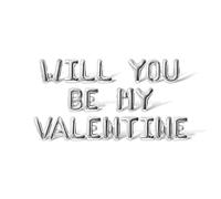 16 Inch Letter Balloons - WILL YOU BE MY VALENTINE Foil Mylar Balloon - Valentines Day Banner (Silver)
