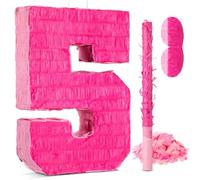 16 Inch Pink Number 5 Pinata for 5th Birthday Party Decorations, Perfect for 5th Birthday Party Supplies Fiesta Anniversary Celebration Birthday Pinata with Stick Blindfold Confetti 16 x 11.8 x 3.2 In