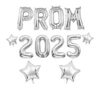16 inch Pink Prom Decorations 2025,PROM 2025 Letter Balloons as Graduation Banner 4 Pcs Foil Gold Star Balloons Backdrop Banner Photo Booth Props for Grad Leavers Party Graduation Decorations (Silver)