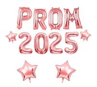 16 inch Pink Prom Decorations 2025,PROM 2025 Letter Balloons as Graduation Banner 4 Pcs Foil Gold Star Balloons Backdrop Banner Photo Booth Props for Grad Leavers Party Graduation Decorations (Pink)