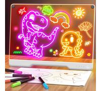 16-Inch Rechargeable Doodle Glow LED Note Board, 7-Color Light Modes, Neon Art Dry Erase Light Up Drawing Pad with Built-in Stand, Sketching Gift Toy for Kids/Girls/Teens, 5 Markers & Tracing Book