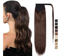 16 inch SEGO Wrap Around Ponytail Extension Human Hair 100% Real Remy [#4 Medium Brown] One Piece Clip in Hairpieces for Women Straight (80g)
