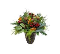 16 Inch Small Christmas Tree Plant Topiary with Foliage Red Berries, Orange Slices, Eucalyptus Rattan Balls Festive Table Decoration for Xmas Home Entryway Mantel Hallway
