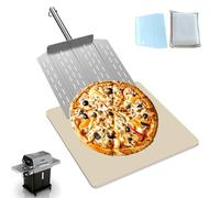 16 Inch Square Pizza Stone Kit for Ninja FlexFlame Grill & Oven Accessories | Premium ceramic stone with pizza peel, scraper & cleaning cloth, heat resistant up to 500℃ for gas grill,pizza & bread baking