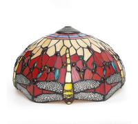 16 Inch Stained Glass Lamp Shade, Tiffany Replacement Lampshade Red Dragonfly Vintage Style Deco for Ceiling Light Pendant Chandelier Floor Table Lamp
