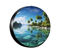16 Inch Tire Cover Beautiful Island in The Sea Weatherproof Spare Tire Covers Dustproof Wheel Protectors Universal Fit for Rv Trailer SUV Truck Camper