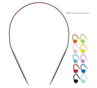 16 inch US Size 6 /4mm Stainless Steel Circular Knitting Needles Set for Beginners, Round Metal Knitting Needles with Fixed Lace, Circle Needle for Small Knit Projects Socks, Hats, Christmas Stockings