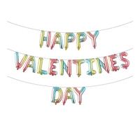 16 Inches 'HAPPY VALENTINES DAY' Balloon Banner - Mylar Letter Foil Balloons for Saint Valentine Decorations, Romantic Special Night, Love Themed Party Supplies (Rainbow)