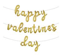 16 Inches 'HAPPY VALENTINES DAY' Balloon Banner - Mylar Letter Foil Balloons for Saint Valentine Decorations, Romantic Special Night, Love Themed Party Supplies (L Gold)