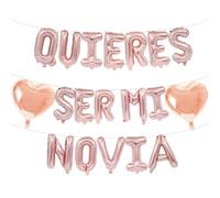 16 Inches Rose Gold 'QUIERES SER MI NOVIA' Balloons Banner - Mylar Proposal Letter Balloons with Heart Shaped Foil Balloons for Romantic Decorations, Engagements, Anniversaries, Valentines Day Decor