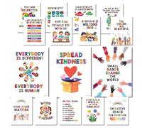 16 Kindness Posters for Kids with Safe Space Sign, US Letter Size Diversity Poster for Preschool, Inclusion Wall Decor for Classroom Decorations, Classroom Decor for Multicultural Awareness