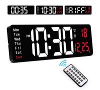 16" Large Digital Wall Clock with Remote Control, Wall Clock with Count Up & Down/10-Level Dimming/Dual Alarm/Day/Date/TEMP, Non Ticking Digital Clock for Living Room, Gym, Farmhouse, Office-Red