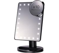 H&S Makeup Mirror with Lights - Light Up Vanity Mirror for Dressing Table Bathroom Desk - Battery Operated with LED Lights - Includes Detachable 10x Magnifying Mirror - Black