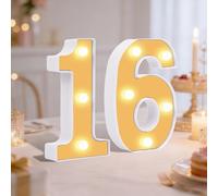 16 Light up Numbers, Warm LED Number Lights, Numbers Sign for 16th Birthday Decorations Wedding Anniversary Grad Home Bedroom (16th)