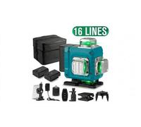 16 Line 4D Green Laser Level , Self Leveling Cross Line Measure Tool Kit , 2 Batteries Included