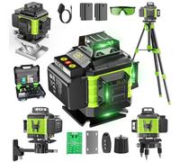 16 Line Laser Level 360 Self Leveling, 4x360°Professional 4D Green Cross Line Laser Level with 2 Batteries, Adjustable Brightness & Remote Control, Tripod