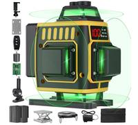 16 Line Laser Level 360 Self Leveling, Professional 4x360° Green Cross Line Laser Level for Construction and Picture Hanging with 2 Batteries, Digital Display,Remote Control