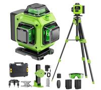 16 Line Laser Level 360 Self Leveling with Tripod, 4x360°Professional 4D Green Cross Line Laser Level with 2 Batteries & Remote Control, for Tiling Floor Construction and Picture Hanging