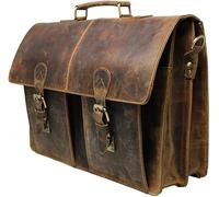 16" Mens Briefcase for Laptop Genuine Leather Messenger Bag for Men Satchel Distressed Stylish Professional Shoulder Bag
