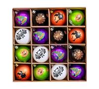 16 Mini Baubles Hanging Balls, 60 mm Halloween Tree Ornaments, Halloween Hanging Ornaments Decorations for Tree Pumpkin Bat Witch Ghost Skull Horror Balls Pendant Party Decorations