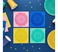 16 Multi Coloured Mandala Paper Napkins, Rainbow Party Napkins, Birthday Party Napkins, Blue Green Yellow Pink Paper Napkins, Diwali Tableware