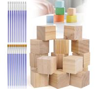 16 Natural Wooden Blocks, 5x5x5CM Solid Wood Square Blocks, Unfinished Smooth Wooden Cube, SquareWood Blocks Cubes with 2 Sets of Drawing Pens, Natural Decoration Square Blocks for Painting Carving