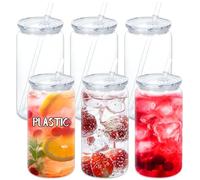 16 Oz Acrylic Plastic Can Tumbler, 6 Pack Plastic Clear Cup Beer Can, Plastic Mason Jar with Clear Lid