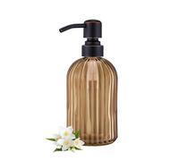 16 OZ Amber Glass Soap Dispenser, Amber Stripe Bathroom Hand Soap Dispensers with Stainless Steel Bronze Pump,Brown Glass Kitchen Hand Soap Dispenser with Oil Rubbed Bronze Pump