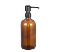 16 oz Amber Glass Soap Dispenser with Black Stainless Steel Pump Refillable Hand Soap Dispenser Boston Round Bottles Dish Soap Dispenser for Essential Oil Lotion Body Cream Shampoo
