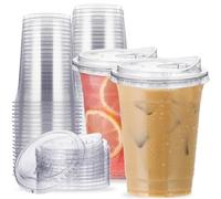 16 oz Clear Plastic Cups with Strawless-Sip-Lids, 25 Sets Disposable Cup Plastic Iced Coffee Cups, To Go Cup with Sip Through Lids for Smoothie, Milkshake, Cold Drinks for Party, Wedding, Event