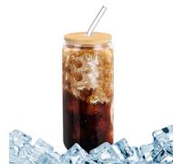 16 oz Clear Reusable Waterproof Drinking Container with Glass Straw for Ice Coffee and Cold Beverages for Adults Teens Beer Latte Whiskey Juice Soda