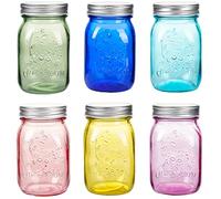 16 oz Colored Mason Jars with Lids，Regular Mouth Canning Jar, 6 Pack Multifunction Glass Container, for Storage, Canning, Pickling, Preserving, Fermenting, DIY Crafts & Decor