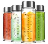 16 oz Glass Juice Bottles 4 Pack Reusable Wide Mouth Juicing Containers with Stainless Steel Lids Glass Shaker Bottles for Protein Mixes, Smoothies, Water, Beverage